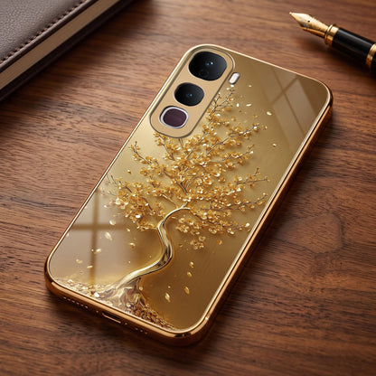Vivo Y400 Pro 5G Golden Tree Gold Electroplated Glass Phone Back Case