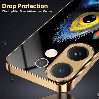 Vivo V60e 5G Multi-Feather Peacock Gold Electroplated Glass Phone Back Case