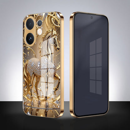 Vivo T4 Pro 5G Luxury Horse Texture Gold Electroplated Glass Phone Back Case