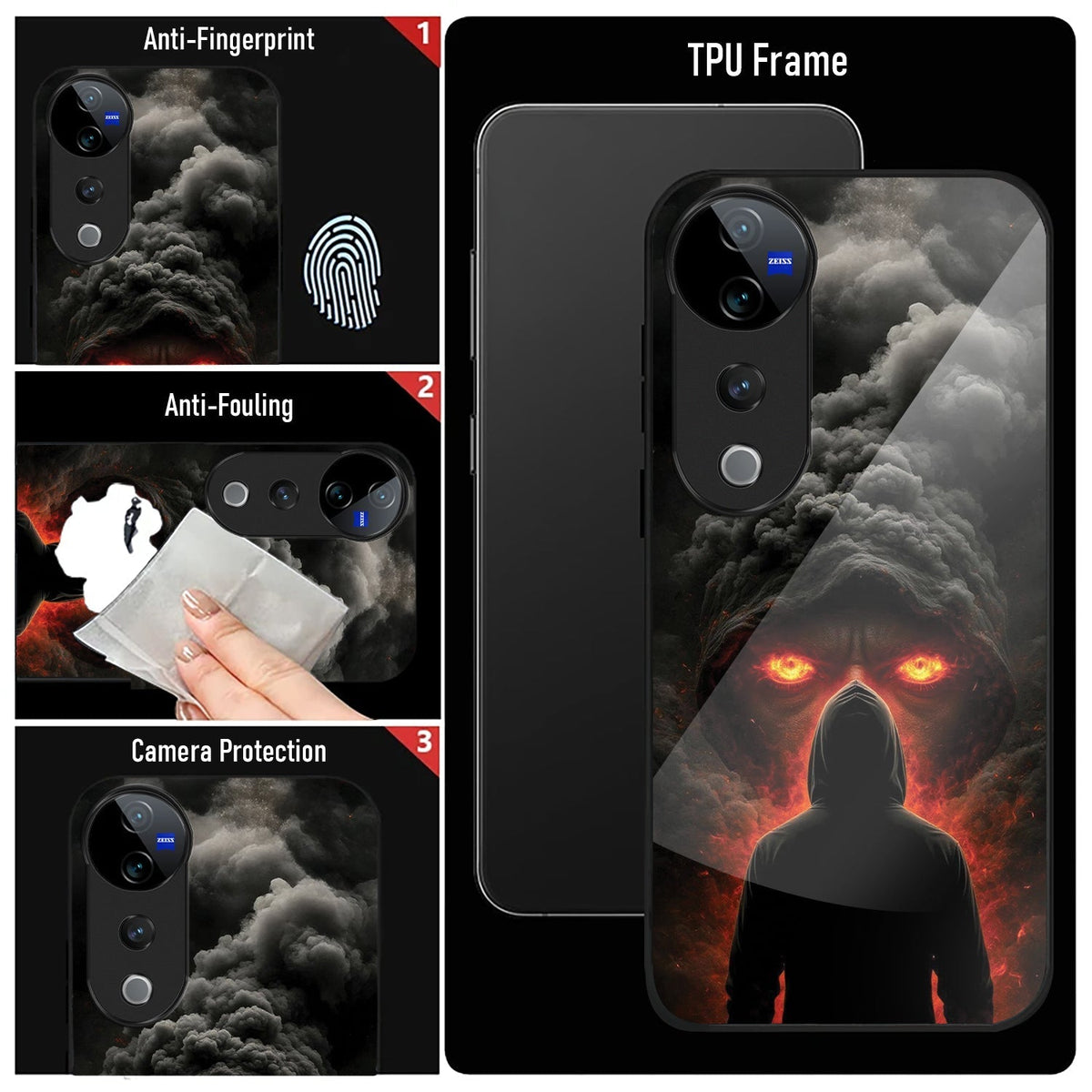 Vivo V40 Pro 5G Premium Acrylic Shockproof Glass Back Case (Dark Flame)