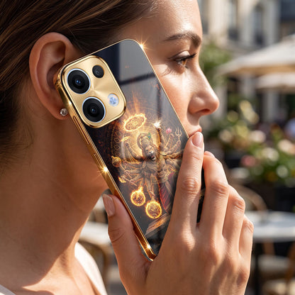 Oppo Reno 13 5G Lord Narasimha Gold Electroplated Glass Phone Back Case