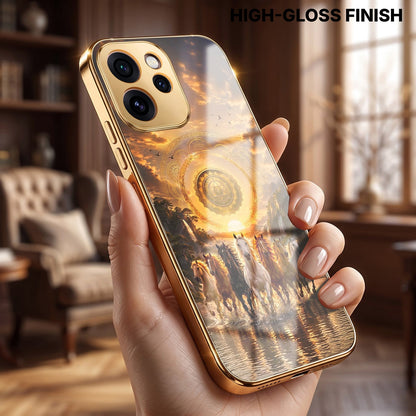 Oppo Reno 15 Pro Mini 5G Celestial Seven Horses Gold Electroplated Glass Phone Back Case