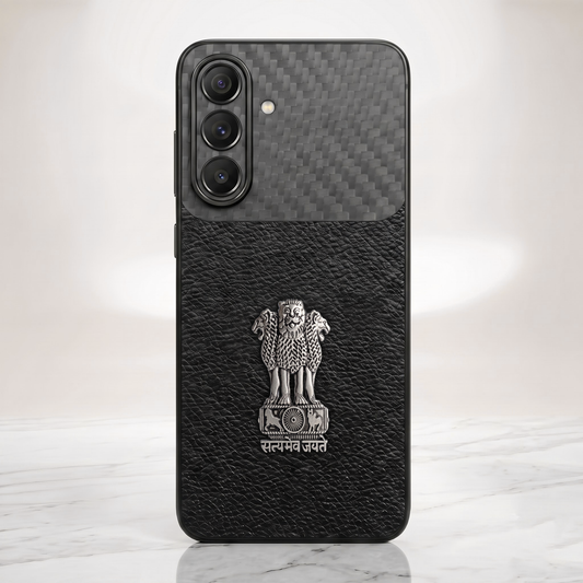 Samsung Galaxy A37 5G Satyamev Jayate Carbon Fiber Leather Hybrid Phone Case