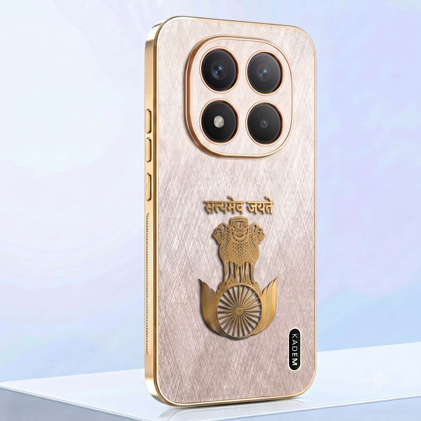 Redmi Note 15 Pro+ 5G Satyamev Jayate 3D Electroplated Frame Gold Thread Pattern Hard Back Case