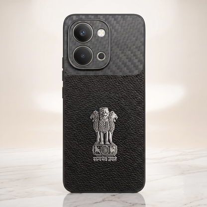 Vivo T5x 5G  Satyamev Jayate Carbon Fiber Leather Hybrid Phone Case