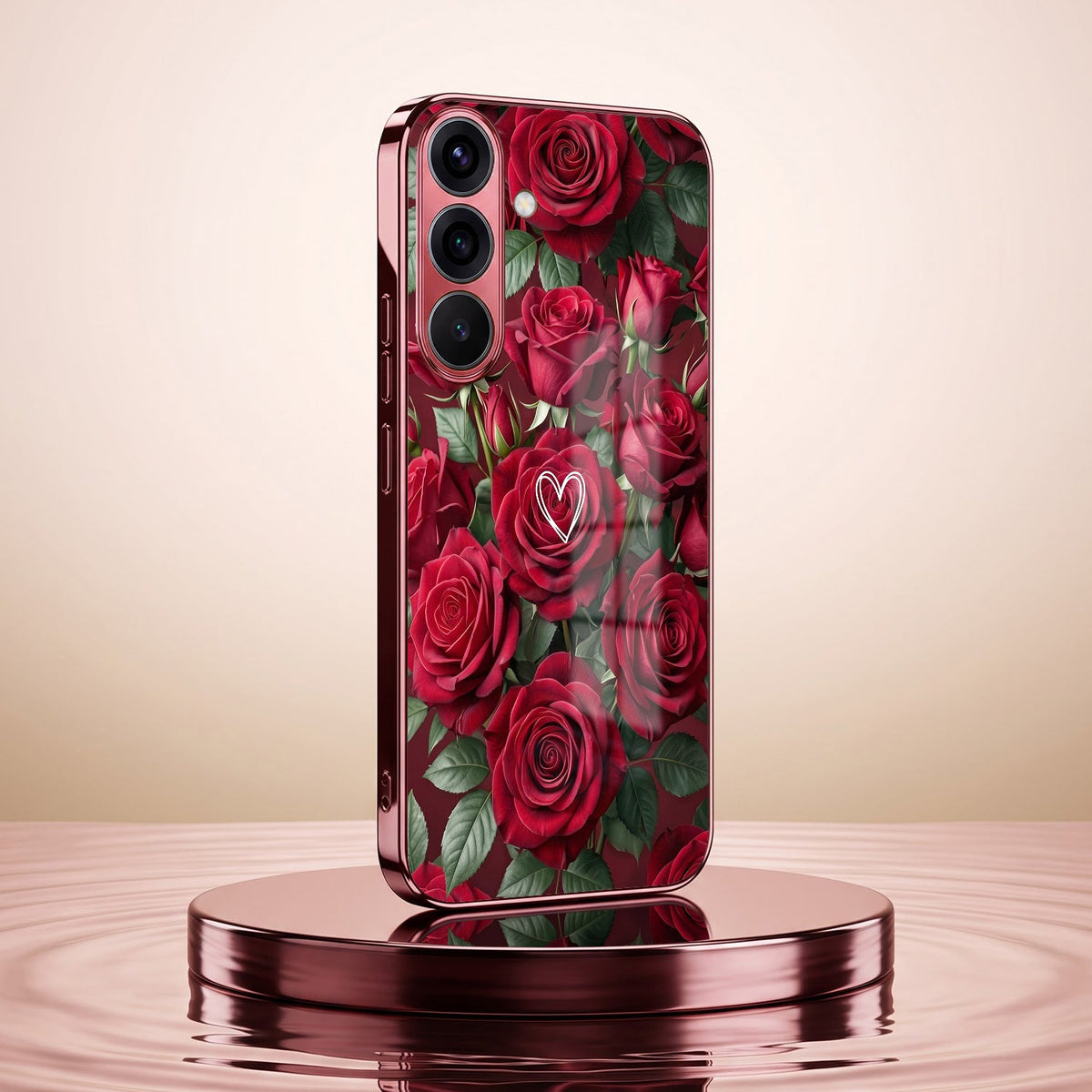 Samsung Galaxy A36 5G Rose Heart Burgundy Electroplated Glass Back Case