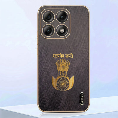 Motorola Edge 70 Pro 5G Satyamev Jayate 3D Electroplated Frame Gold Thread Pattern Hard Back Case