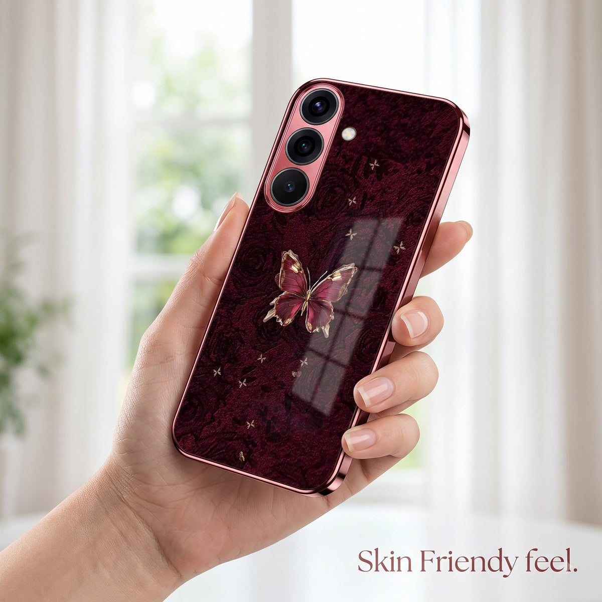 Samsung Galaxy A36 5G Butterfly Burgundy Electroplated Glass Back Case