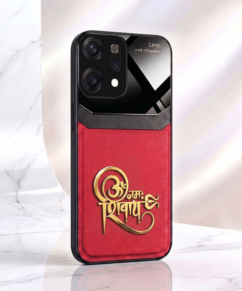 Oppo Reno 14 5G Om Namah Shivay 3D Gold Metal Leather Back Case