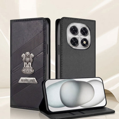 Oppo F29 Pro 5G Metal Satyamev Jayate 2-in-1 Emblem Magnetic Flip Wallet Case