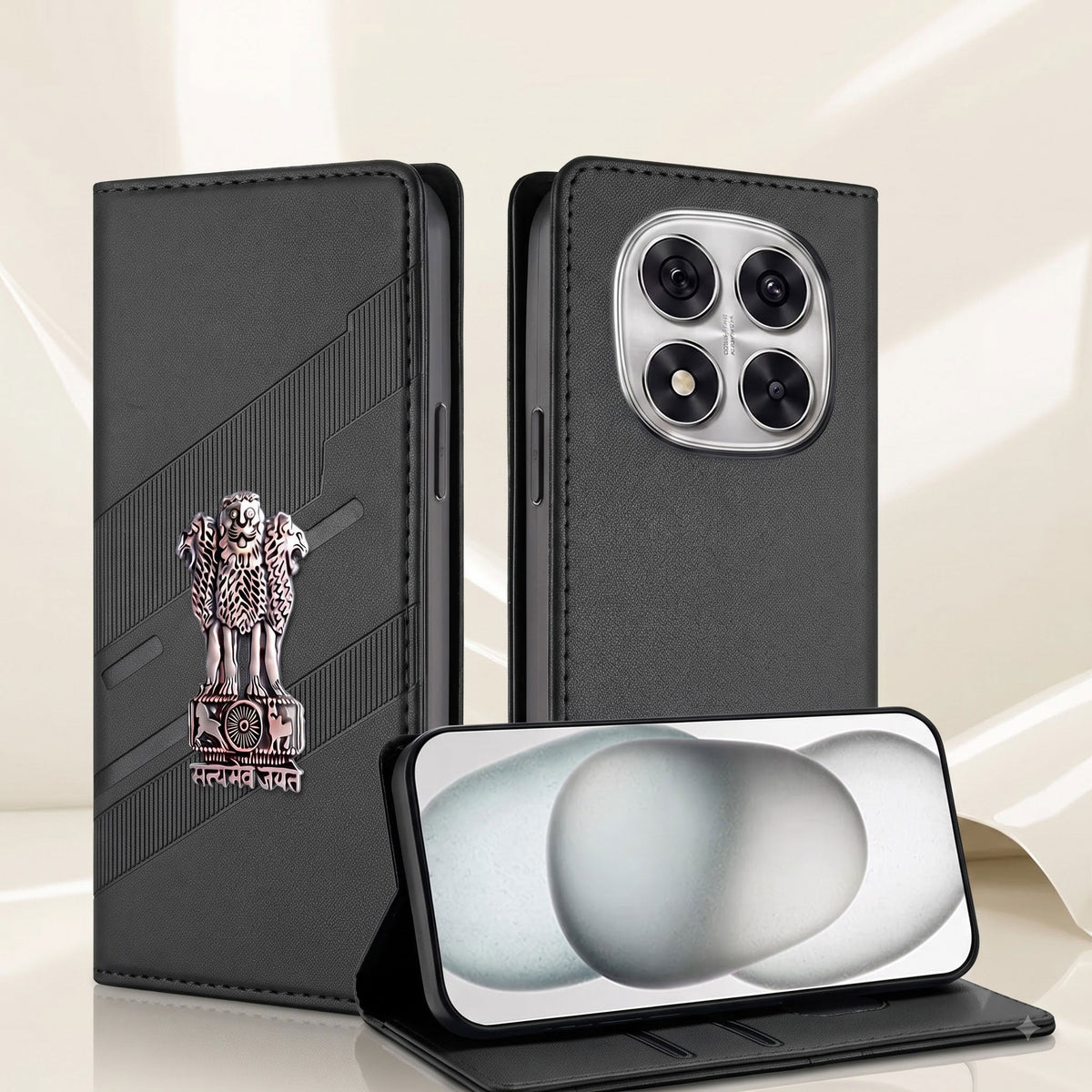 Redmi Note 14 Pro Plus 5G Satyamev Jayate 3D Emblem Magnetic Flip Wallet Case