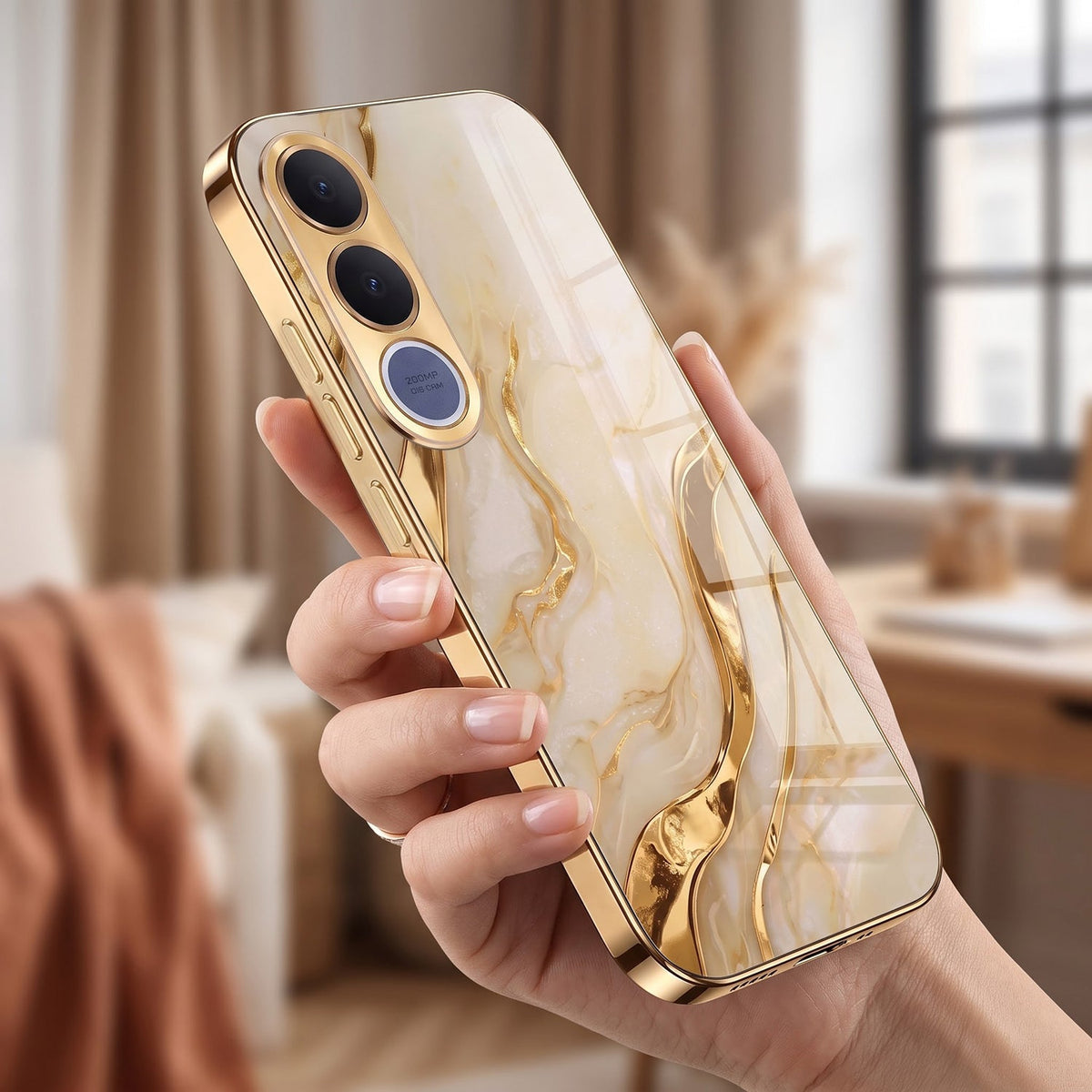 Vivo V70 FE 5G Marvel Texture Gold Electroplated Glass Phone Back Case