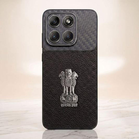 Motorola Edge 70 Fusion 5g Satyamev Jayate Carbon Fiber Leather Hybrid Phone Case