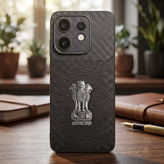 Oppo Reno 16 5G Satyamev Jayate Carbon Fiber Leather Hybrid Phone Case