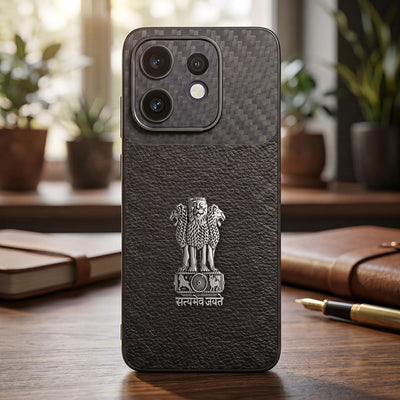 Oppo Reno 16 5G Satyamev Jayate Carbon Fiber Leather Hybrid Phone Case