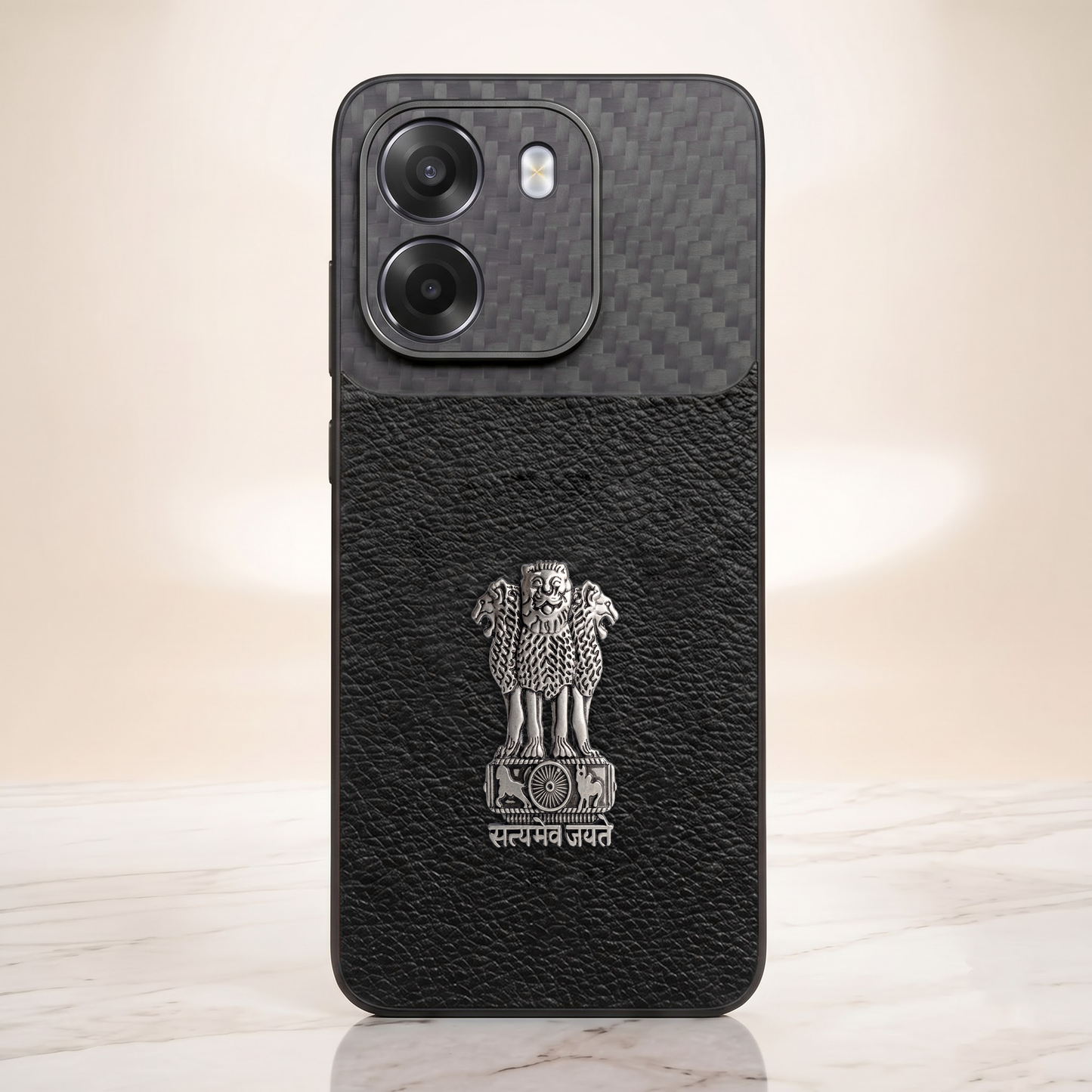 Oppo K14 5G Satyamev Jayate Carbon Fiber Leather Hybrid Phone Case