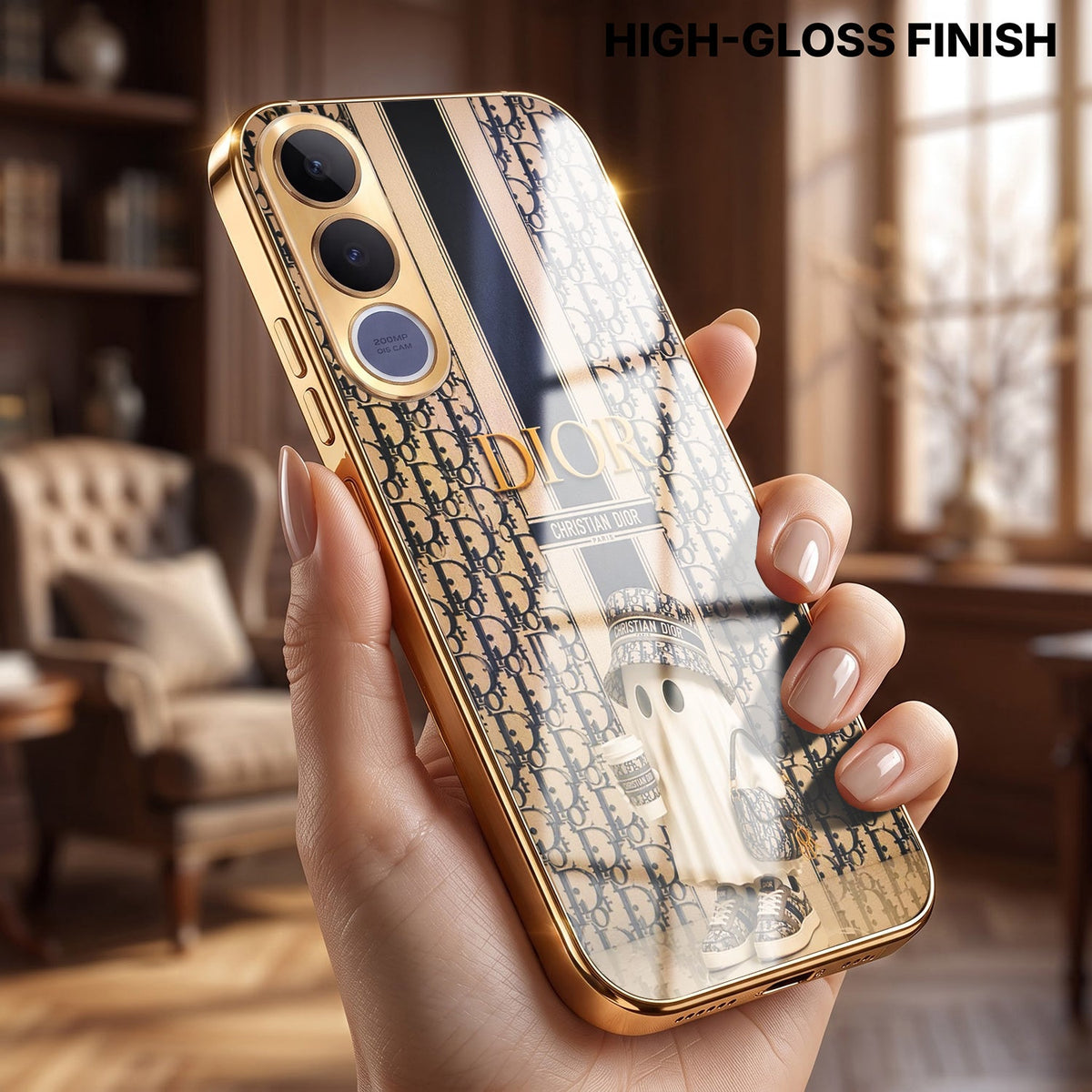 Vivo V70 FE 5G Luxury Dior Gold Electroplated Glass Phone Back Case