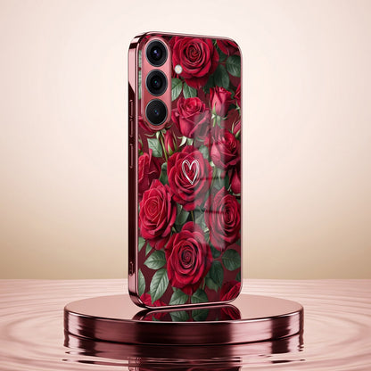 Samsung Galaxy A56 5G Rose Heart Burgundy Electroplated Glass Back Case
