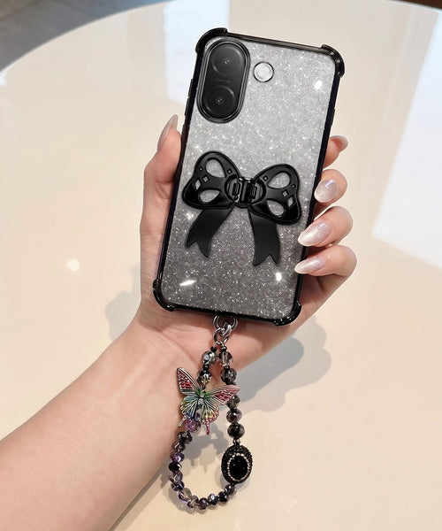 Vivo V60e 5G Luxury Shimmer Airbag Bow Stand Case with Charm Strap