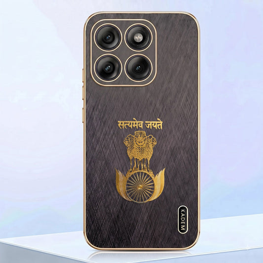Motorola Edge 70 Fusion 5G Satyamev Jayate 3D Electroplated Frame Gold Thread Pattern Hard Back Case