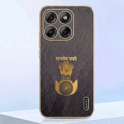 Motorola Edge 70 Fusion 5G Satyamev Jayate 3D Electroplated Frame Gold Thread Pattern Hard Back Case