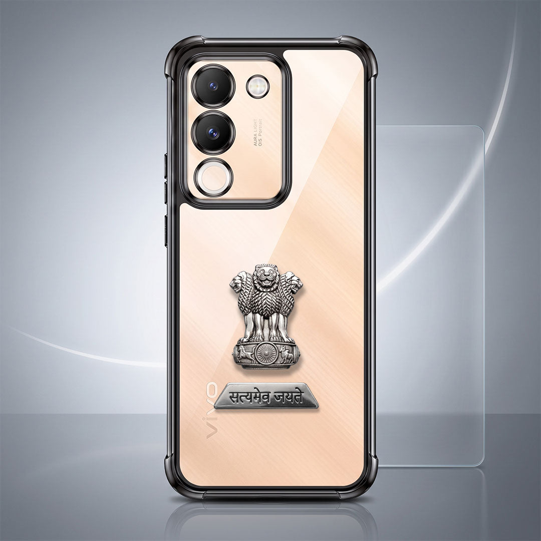 Vivo Y200 5G Satyamev Jayate 2-in-1 Emblem Transparent Shockproof Airbag Case