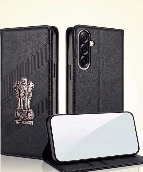 Samsung Galaxy A56 5G Satyamev Jayate 3D Emblem Magnetic Flip Wallet Case