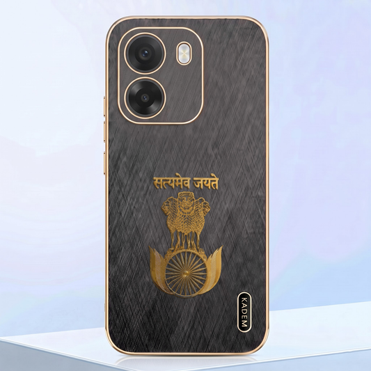 Oppo K14 5G Satyamev Jayate 3D Electroplated Frame Gold Thread Pattern Hard Back Case