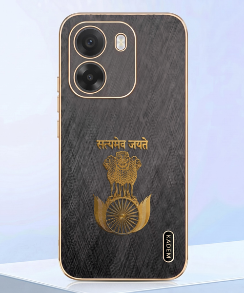 Oppo K14 5G Satyamev Jayate 3D Electroplated Frame Gold Thread Pattern Hard Back Case