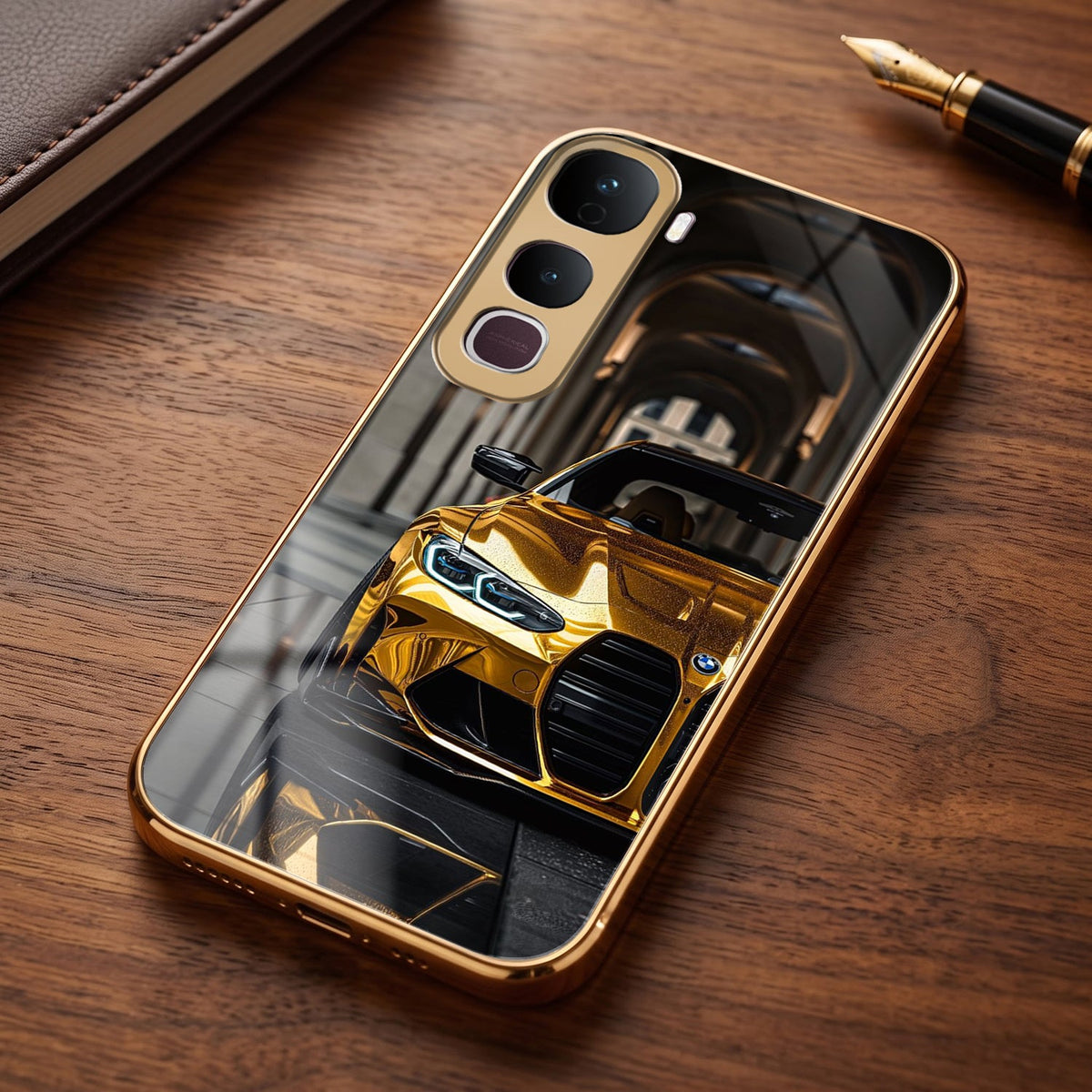 Vivo Y400 Pro 5G Golden BMW Gold Electroplated Glass Phone Back Case