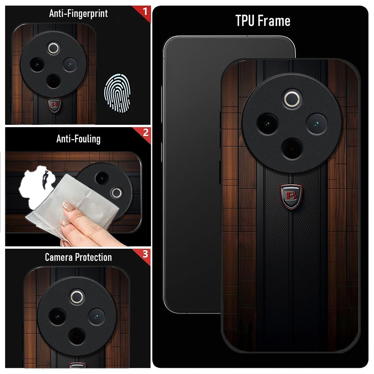 Vivo T4 5G Premium Acrylic Shockproof Glass Back Case (Carbon Oak)