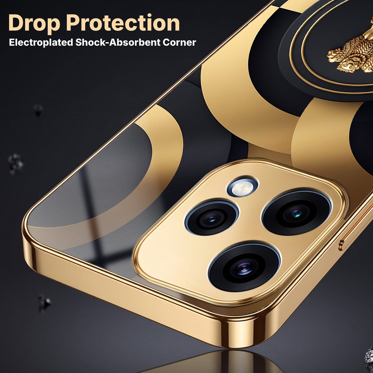 Oppo Reno 15 5G Royal Emblem Gold Electroplated Glass Phone Back Case