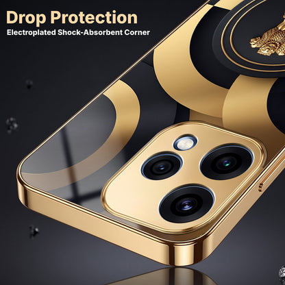 Oppo Reno 15 5G Royal Emblem Gold Electroplated Glass Phone Back Case