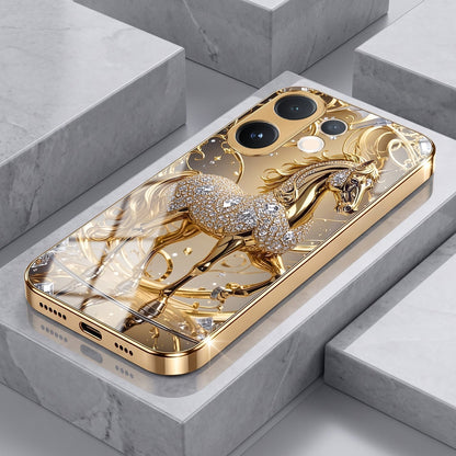Vivo T4 Pro 5G Luxury Horse Texture Gold Electroplated Glass Phone Back Case