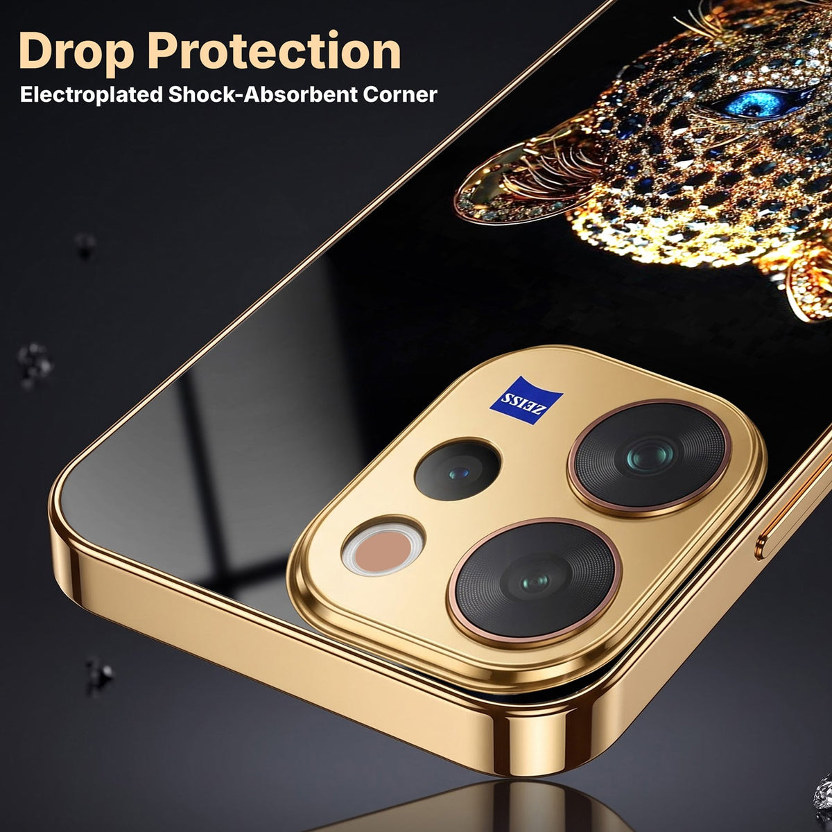 Vivo V70 5G Panther Gold Electroplated Glass Phone Back Case