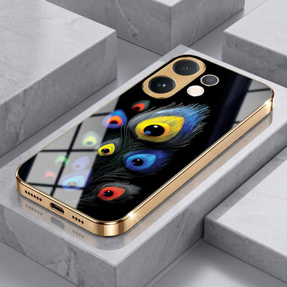 Vivo V60e 5G Multi-Feather Peacock Gold Electroplated Glass Phone Back Case