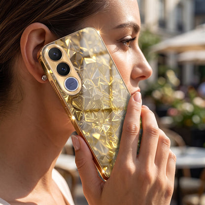 Vivo V70 FE 5G Golden Diamond Shatter Gold Electroplated Glass Phone Back Case