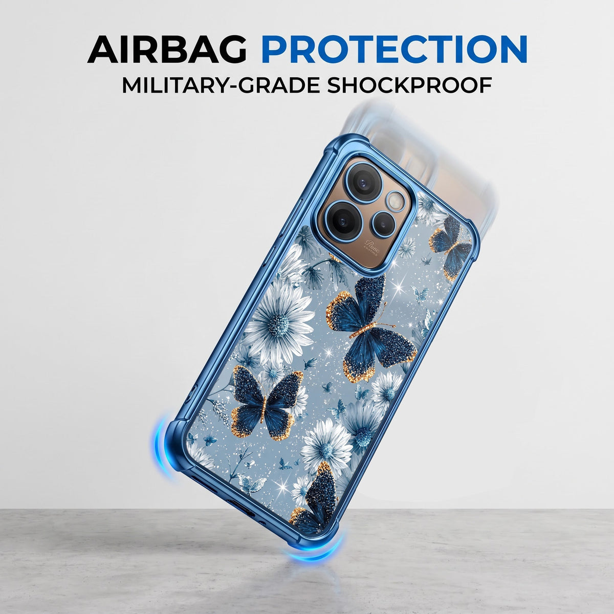 Oppo Reno 15 Pro Mini 5G Blue Butterfly Floral Airbags Printed Back Case