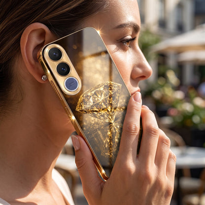 Vivo V70 FE 5G Golden Diamond Gold Electroplated Glass Phone Back Case