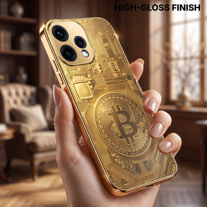 Oppo Reno 15 5G Bitcoin Gold Electroplated Glass Phone Back Case