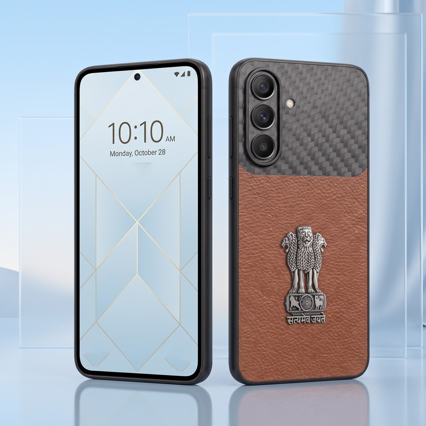 Samsung Galaxy A57 5G Satyamev Jayate Carbon Fiber Leather Hybrid Phone Case