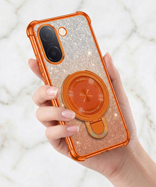 Vivo V60e 5G Invincible Bracket Ring Stand Shimmer Airbag Cosmic Orange Case