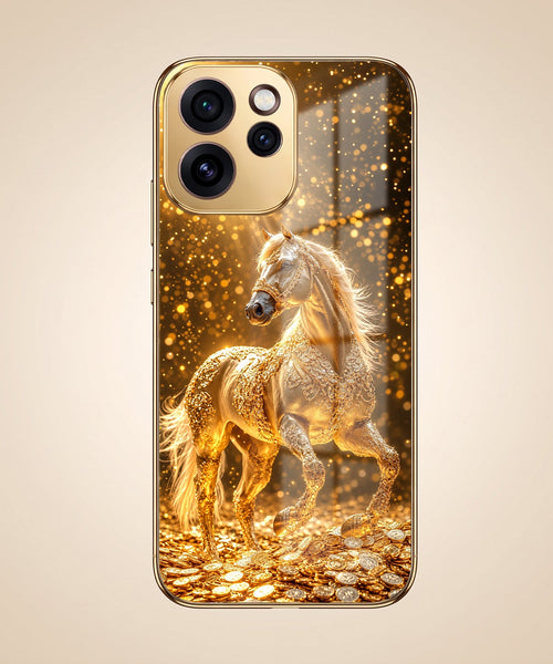 Oppo Reno 15 Pro Mini 5G Golden Horse Sparkle Gold Electroplated Glass Phone Back Case