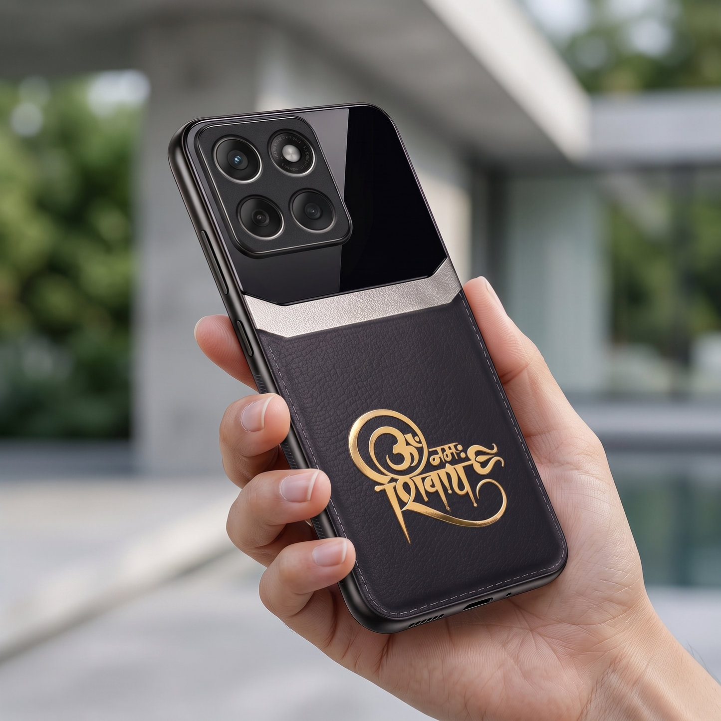 Motorola Edge 60 Fusion 5G Om Namah Shivay 3D Gold Metal Leather Back Case