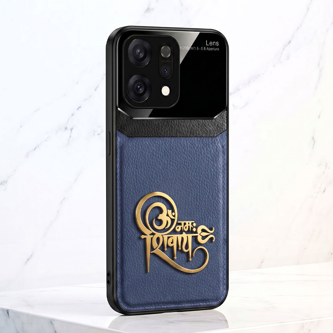 Oppo Reno 14 5G Om Namah Shivay 3D Gold Metal Leather Back Case