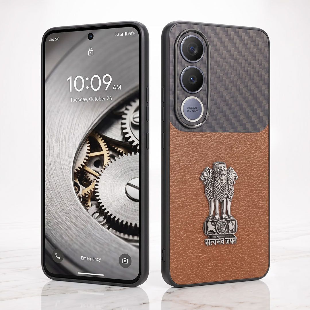 Vivo V70 FE 5G Satyamev Jayate Carbon Fiber Leather Hybrid Phone Case