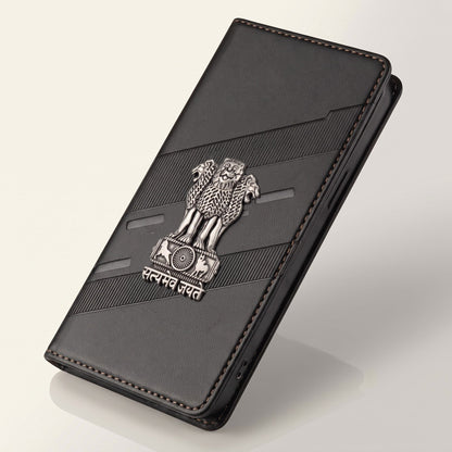 Samsung Galaxy A36 5G Satyamev Jayate 3D Emblem Magnetic Flip Wallet Case