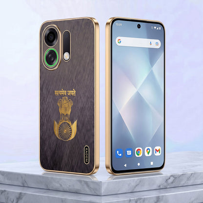 Oppo K13 Turbo 5G Satyamev Jayate 3D Electroplated Frame Gold Thread Pattern Hard Back Case