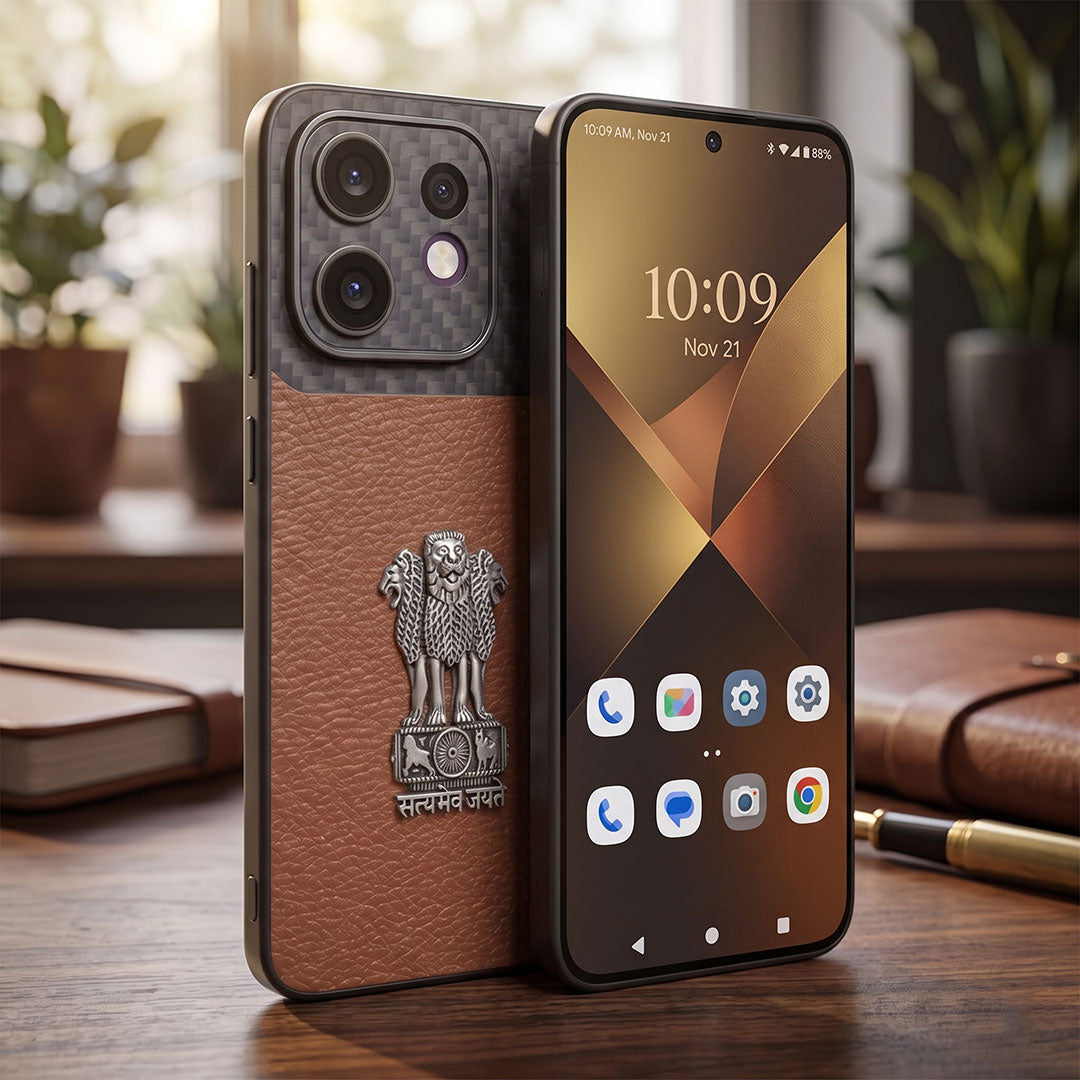 Oppo Reno 16 5G Satyamev Jayate Carbon Fiber Leather Hybrid Phone Case