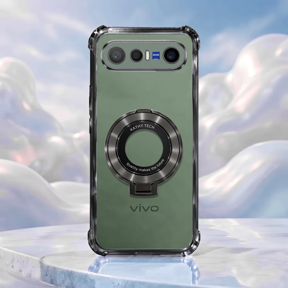 Vivo X300 FE 5G Original Luxury Magnifier Ring Stand Shockproof Airbags Corner Case